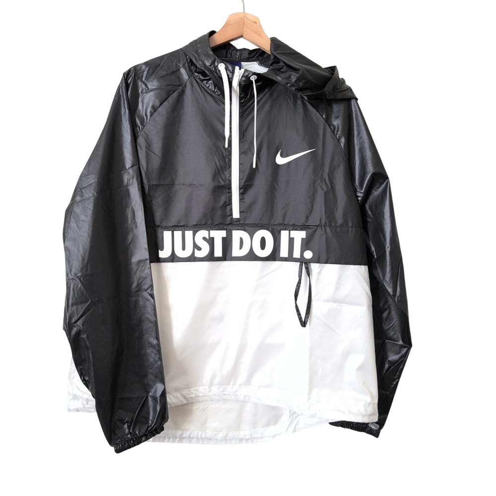 Nike Womens Just Do It Half Zip Windbreaker Jacket‎ Black White XL 725818-060